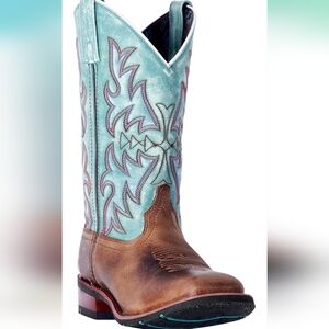 Laredo Womens Anita Square Toe Dress Boots Mid Calf Low Heel 1-2" - Blue, Brown